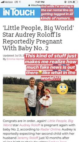 Audrey Roloff par grūtniecību baumām